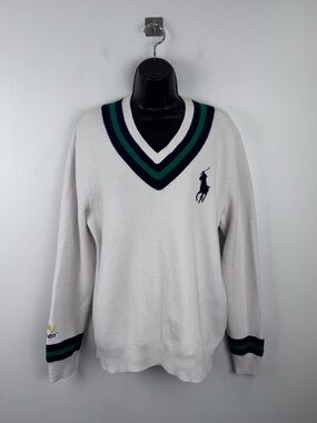 Polo Ralph Lauren Women White US Open Umpire Cricket Sweater Size Large
